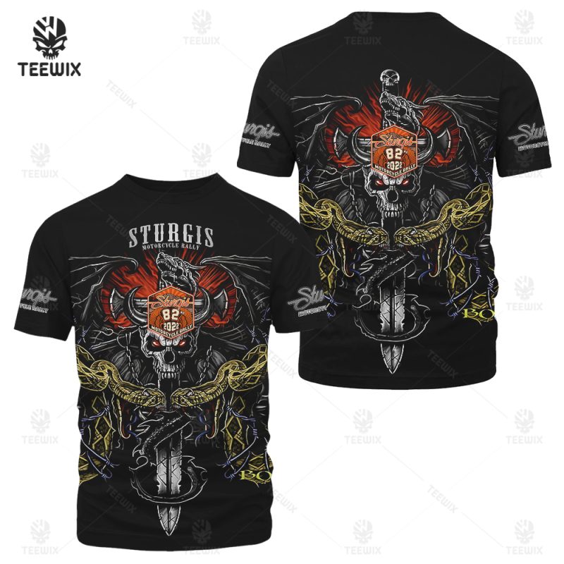 2022 Sturgis Motorcycle Rally Skull And Snake All Over Print T Shirt 2 39974745 1